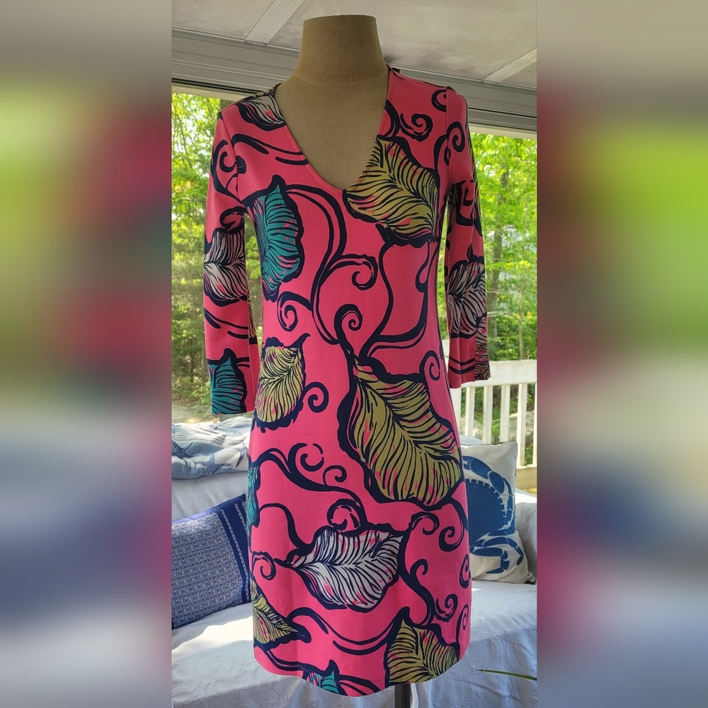 Lilly Pulitzer Dress hot pink 3/4 Sleeves Terry Beach wear